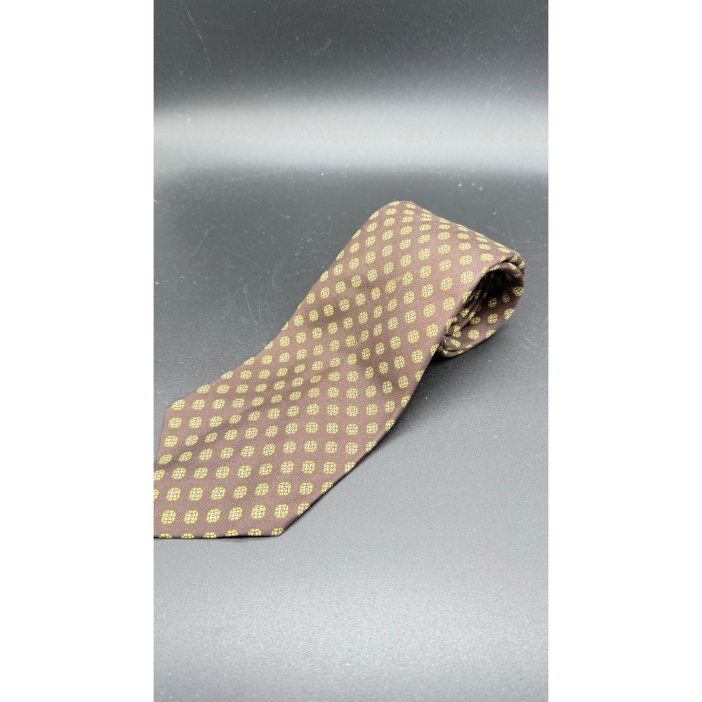 Hickeys Grosse Pointe Mens Brown Silk Geometric Medallion Necktie Made in Italy